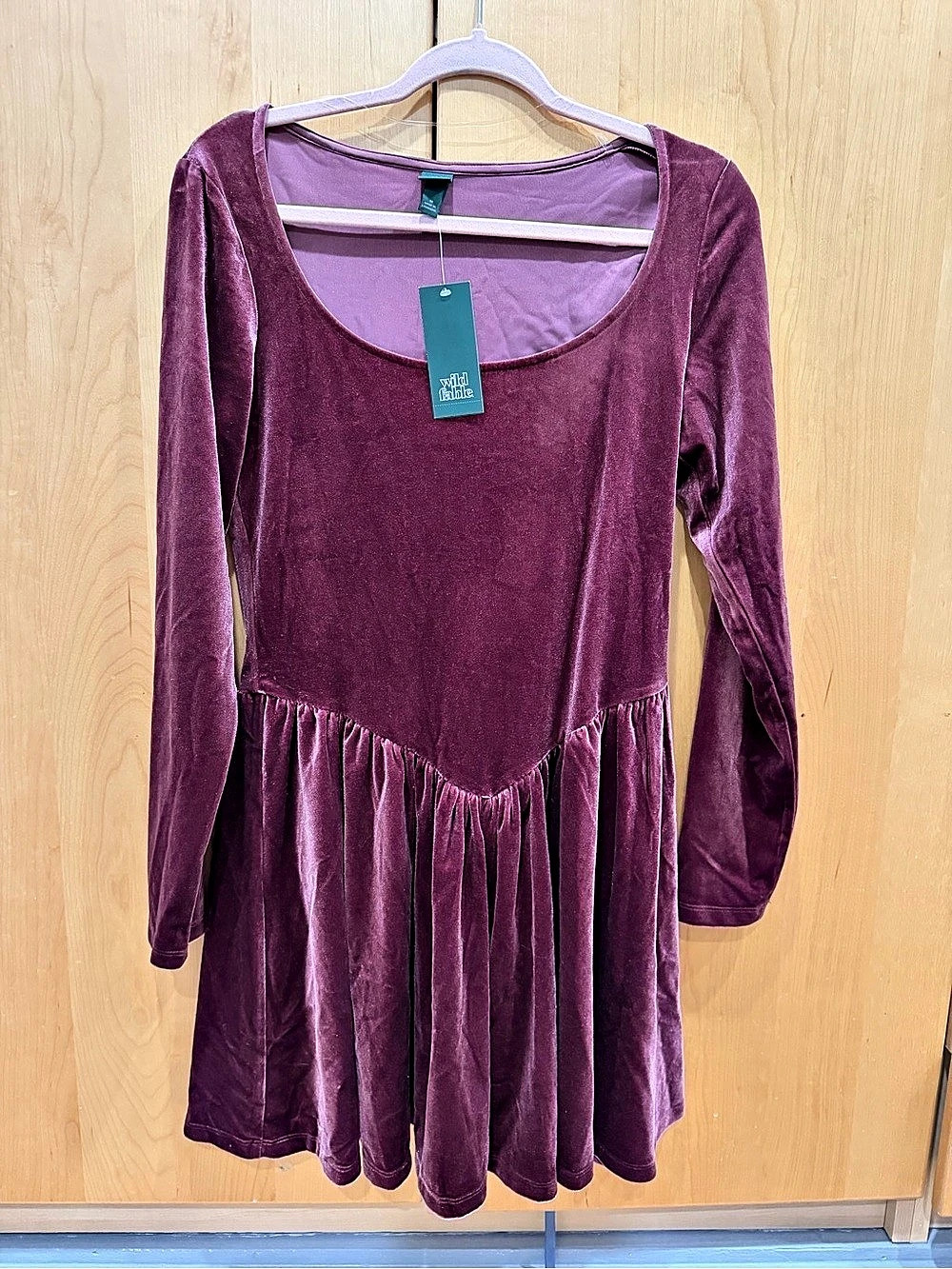 Wild Fable Velvet Long Sleeve Mini Dress in Burgundy NWT